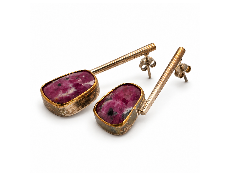 Thumbnail: bold ruby earrings, elongated bar earrings, faceted ruby drops, irregular ruby earrings, silver occasion jewelry, evening sta