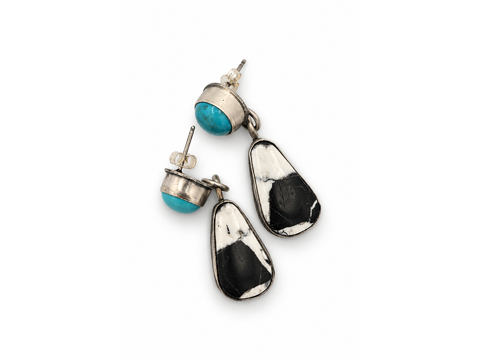 White Buffalo bezel earrings White Buffalo post earrings White Buffalo silver drops White Buffalo two stone earrings Round tu
