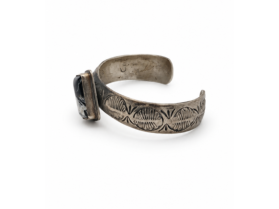 Thumbnail: celet, bold White Buffalo cuff, monochrome stone bracelet, bezel set White Buffalo bracelet, black white statement cuff, deco