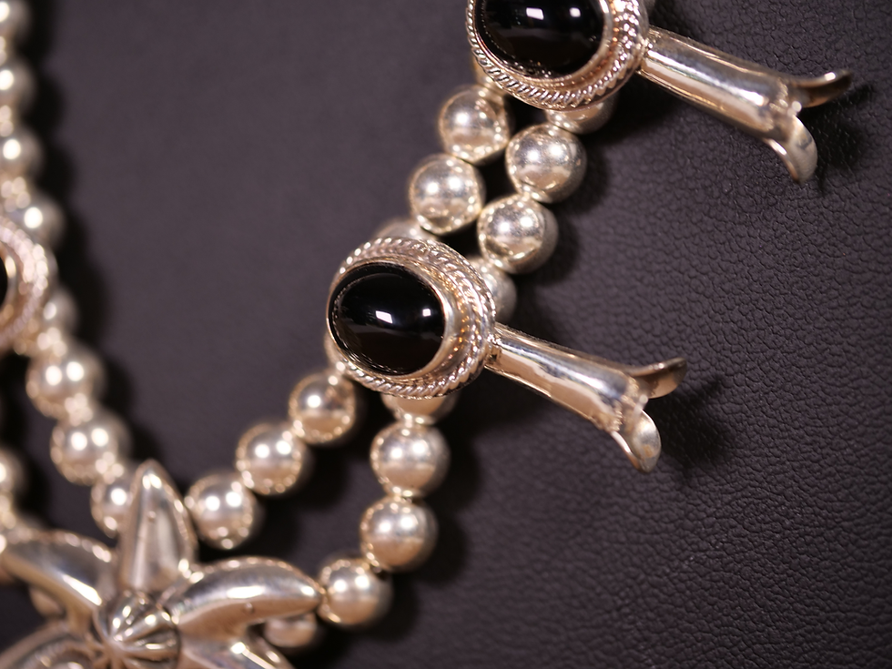 Thumbnail: sterling silver and black onyx, handcrafted navajo silver necklace, black onyx fashion necklace, navajo necklace