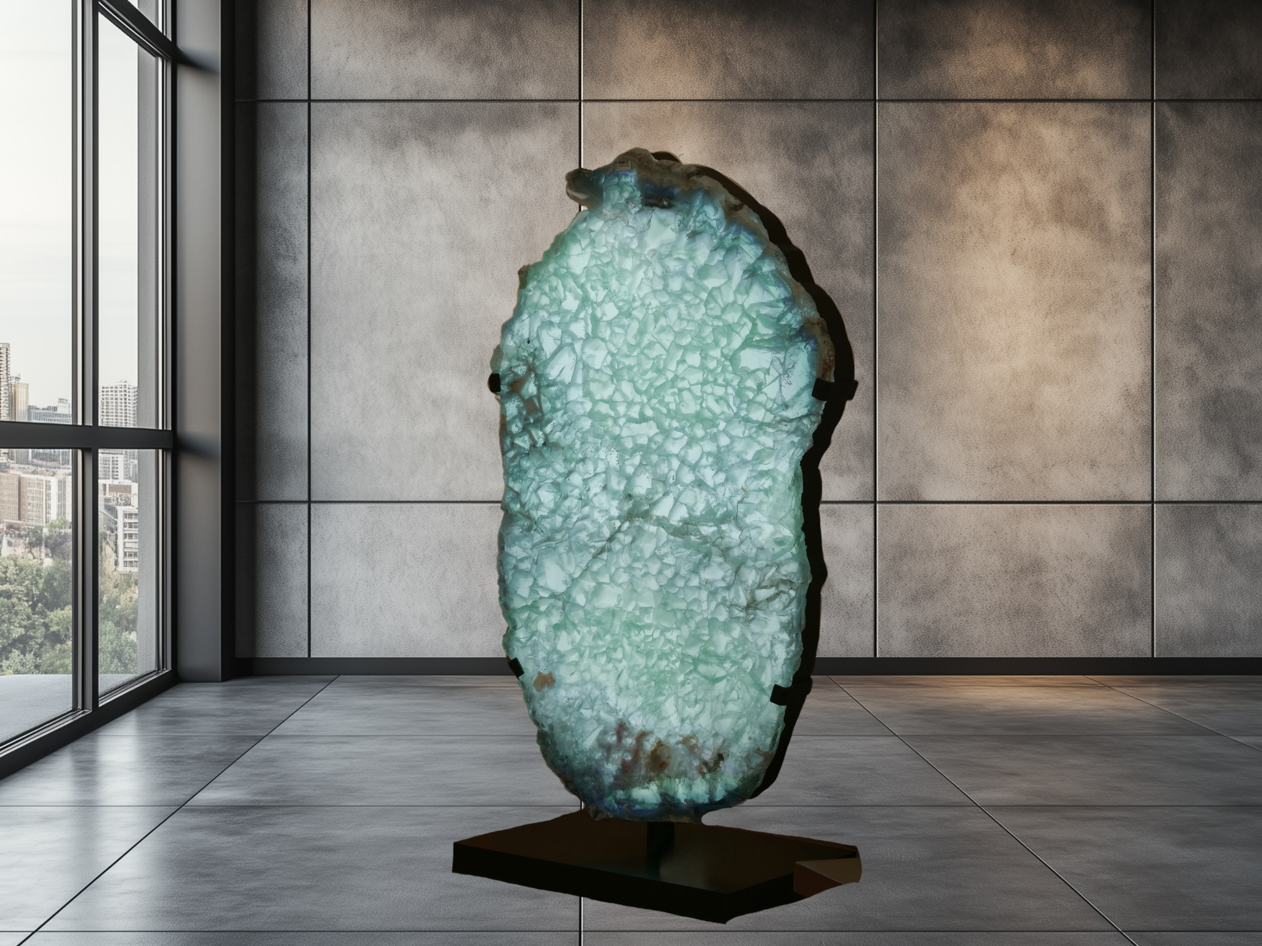 Green, Fluorite, Slice, Polished, Lamp, Crystal, Mineral, Stone, Healing, Energy, Mental, Clarity, Prosperity, Renewal, Trans