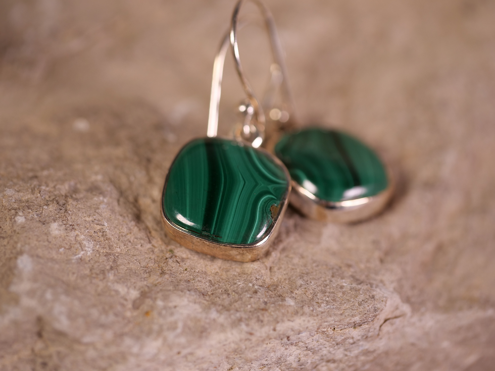 Thumbnail: polished green malachite, lightweight earrings, everyday jewelry, protective crystal earrings,