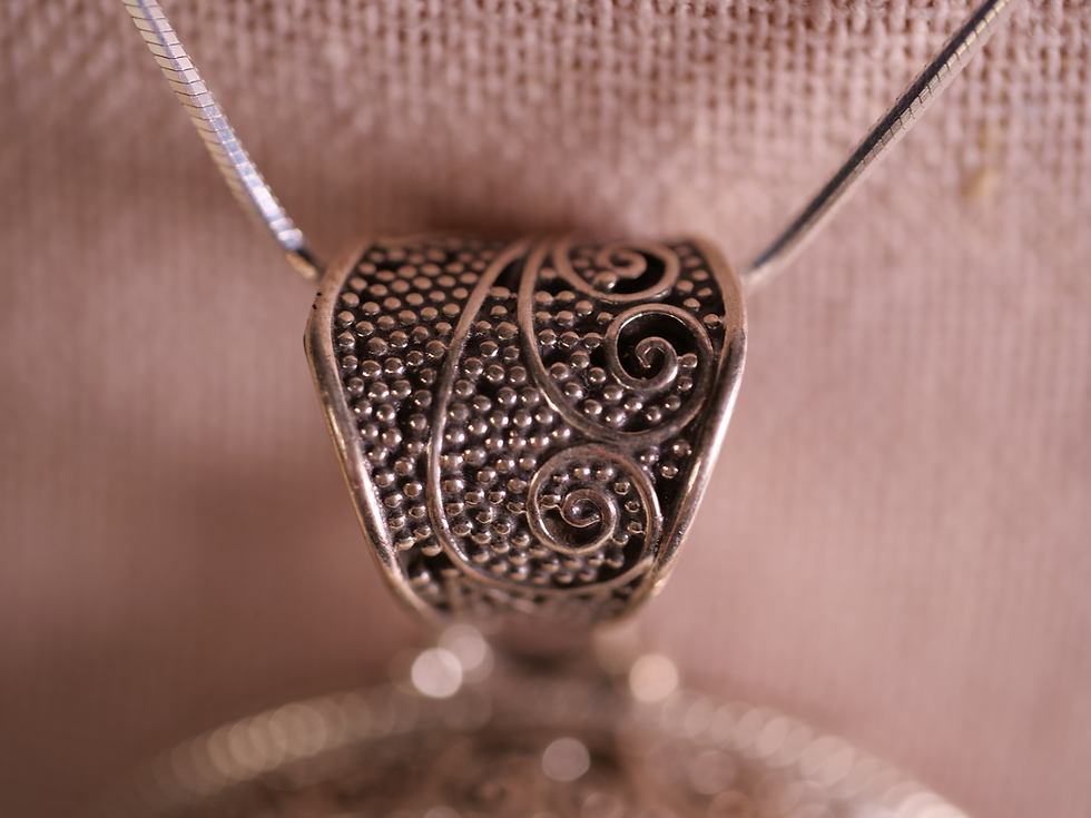 Thumbnail: polished green stone, elegant gemstone necklace, malachite swirls, silver framed pendant, bozeman artisan jewelry, malachite