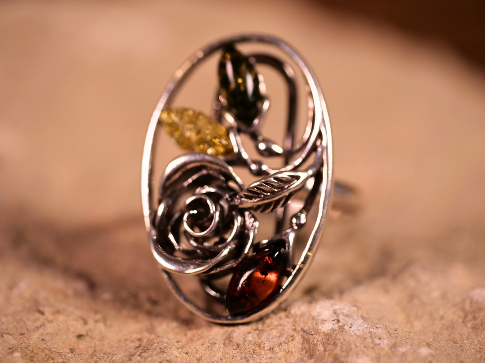 Thumbnail: floral ring, amber artisan rose jewelry, amber vintage inspired flower ring, amber nature inspired jewelry, amber flower desi