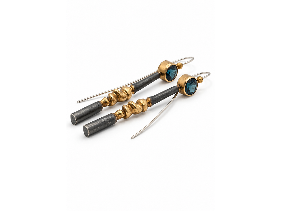 Thumbnail: er jewelry, silver hook earrings, mixed tone earrings, deep blue jewelry, teal blue earrings, organic shape earrings, modern