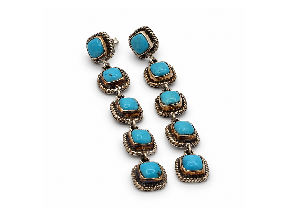 Thumbnail: blue turquoise earrings, linked turquoise earrings, turquoise post earrings, rope border earrings, bezel set turquoise earrin