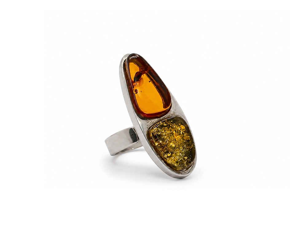 natural amber ring, genuine Baltic amber ring, Baltic amber jewelry, two tone amber ring, amber statement ring, elongated amb