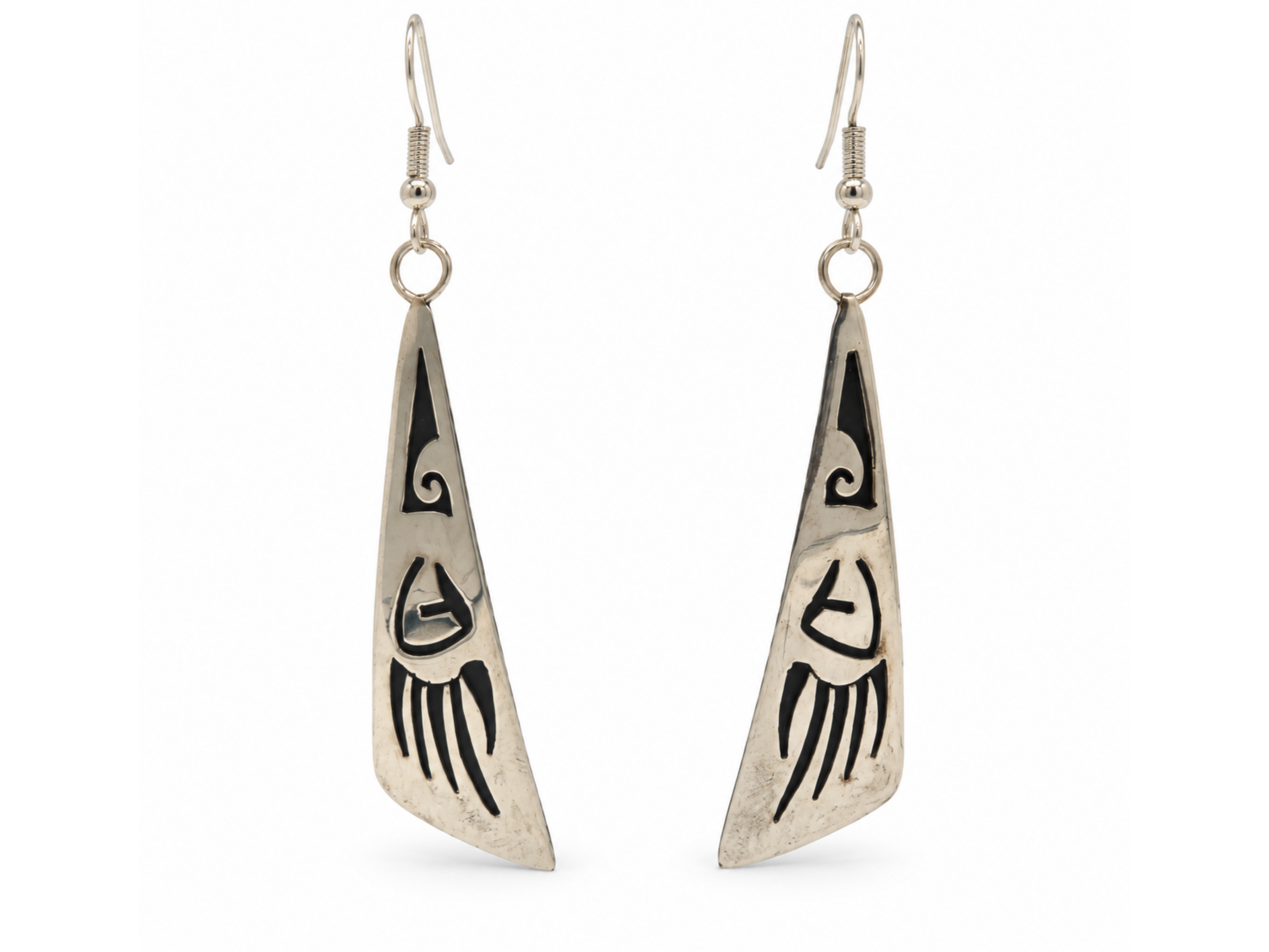 Native American silver earrings, silver paw earrings, paw motif earrings, Native American