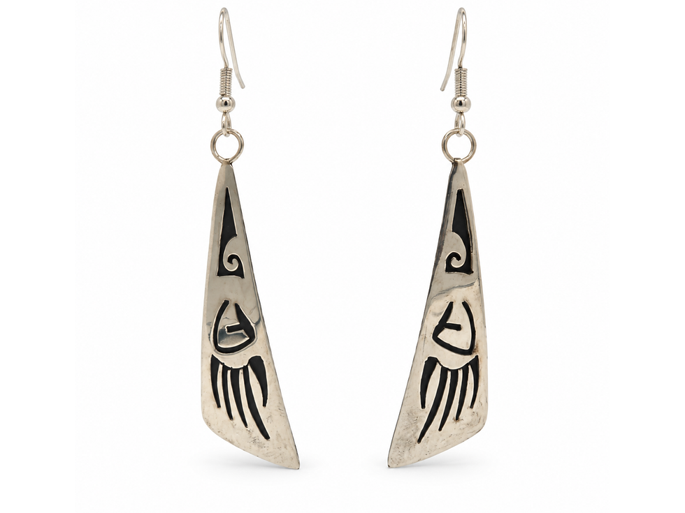 Thumbnail: Native American silver earrings, silver paw earrings, paw motif earrings, Native American