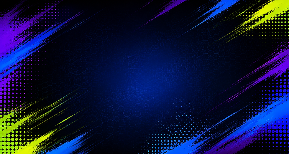 Neon purple, blue, and yellow paint streaks on dark blue background