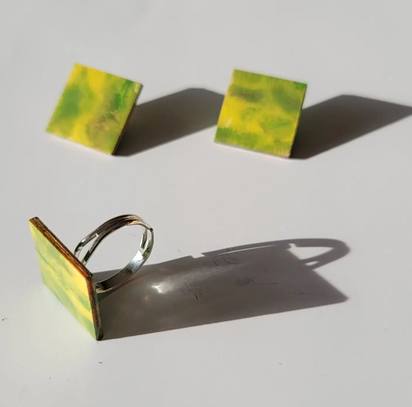 "Green Happiness" Adjustable Ring and Earrings Set