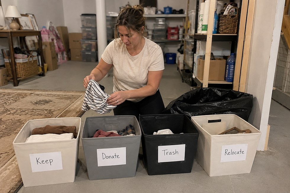 women organizing basement