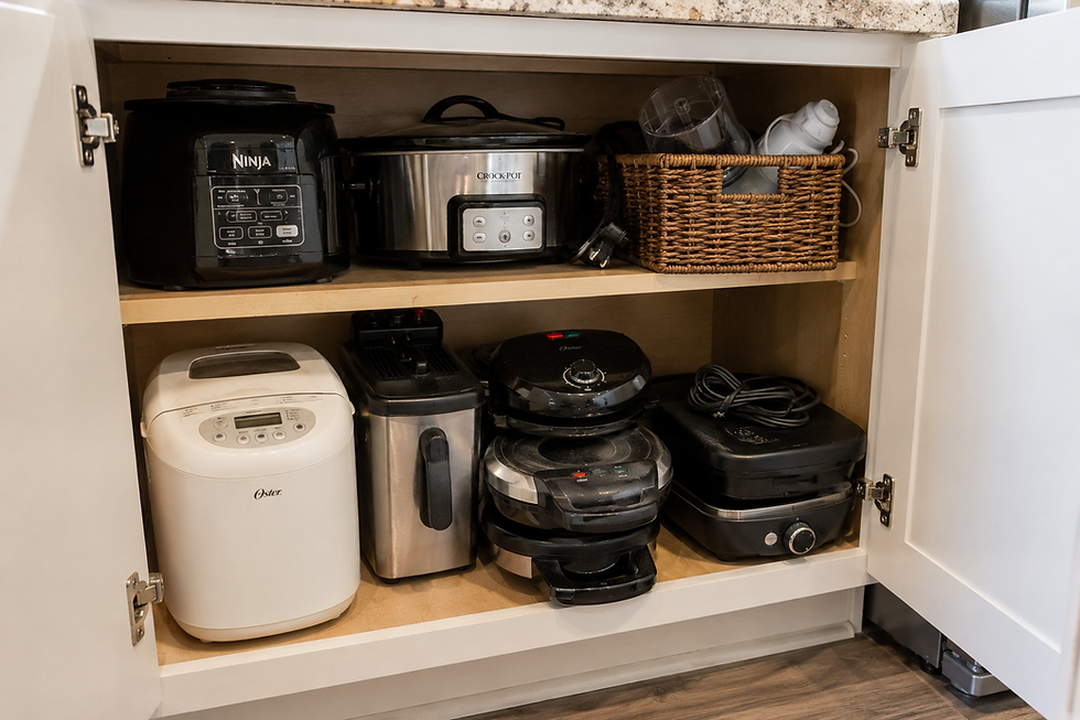cabinet full of kitchen gadgets