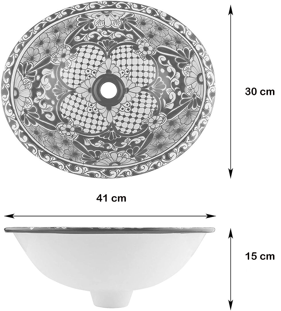 Miniatura: Lavabo chico ovalado de ceramica pintado a mano