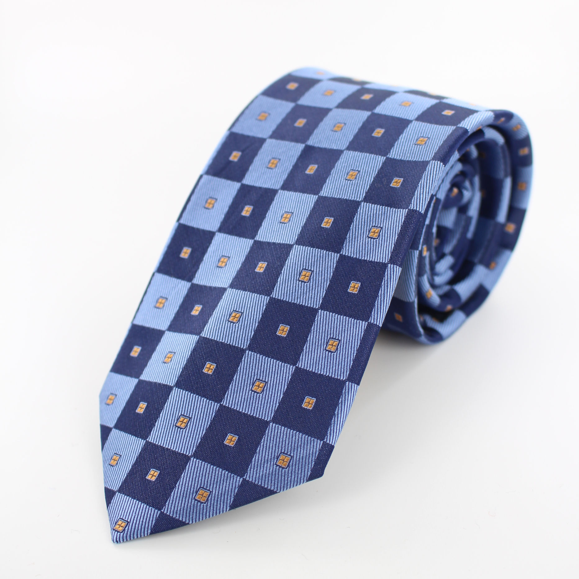 'Checkerboard' (Navy/Sky) Silk Woven Tie