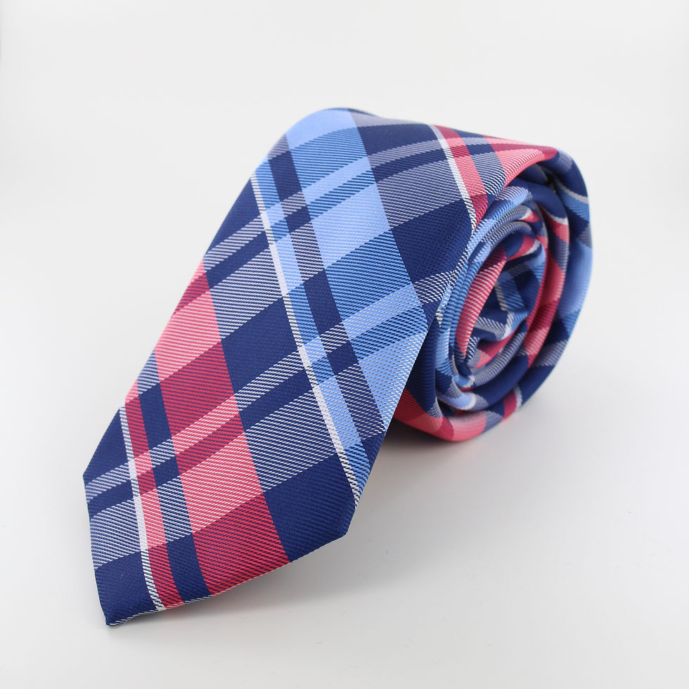 Cerise/Sky/Navy Fancy Check | Polyester Fashion Tie