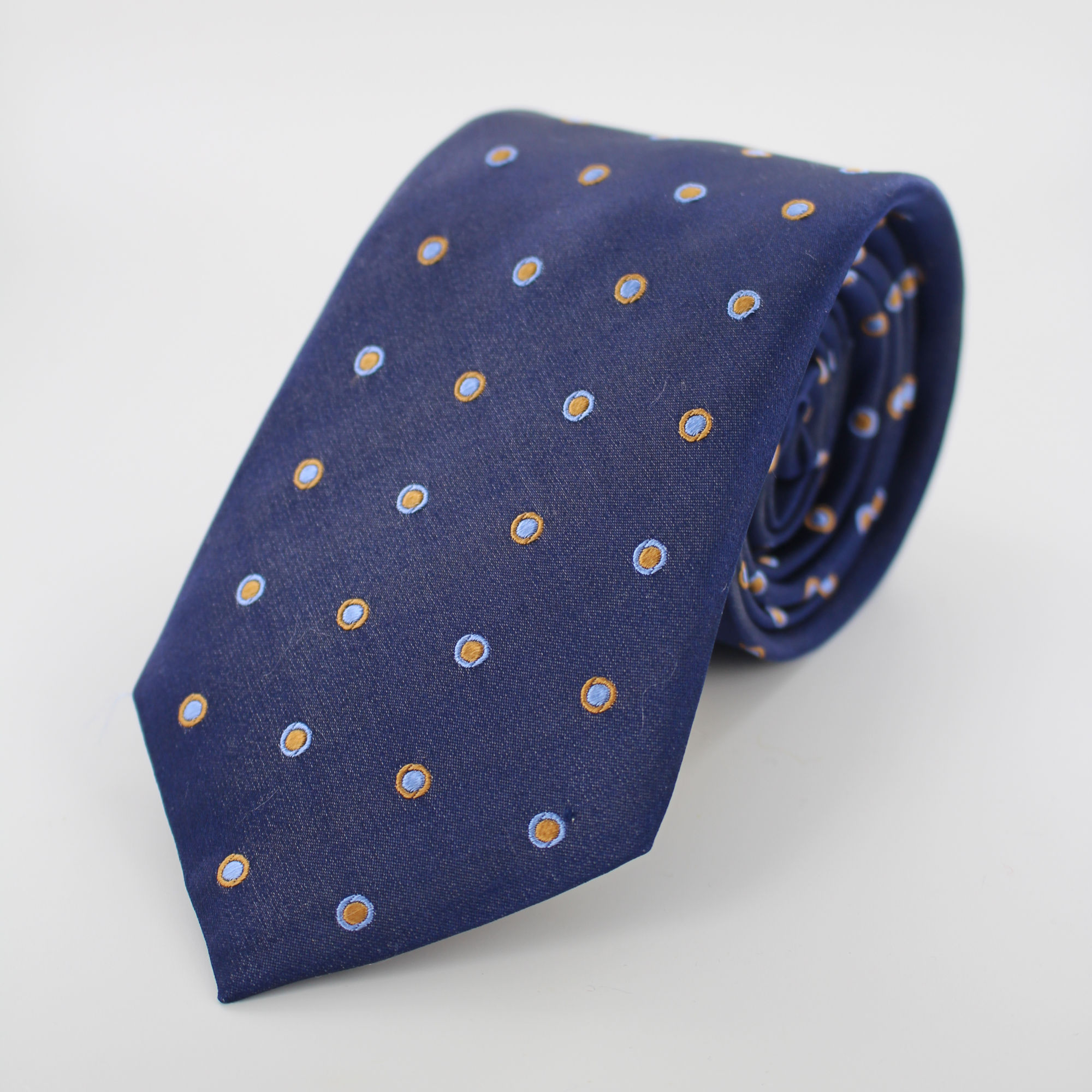 'Double Spot' (Sky/Orange) Navy Silk Woven Tie