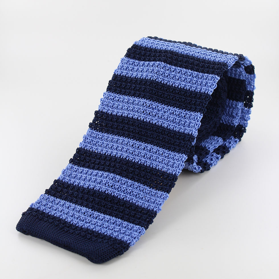 Navy & Sky Block Stripe | Pure Silk Knitted Ties