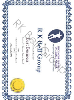 Sedgmoor Business Excellence Award certificate