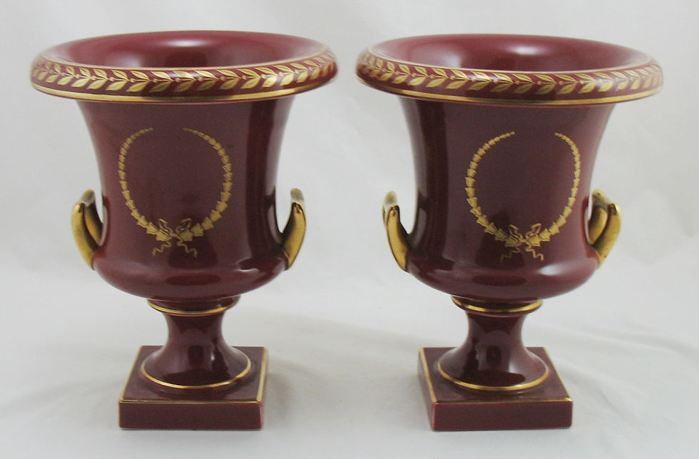 Trenton Pottery Classic Art Deco Urn Set in Berry/Gold Glazes Original Condition