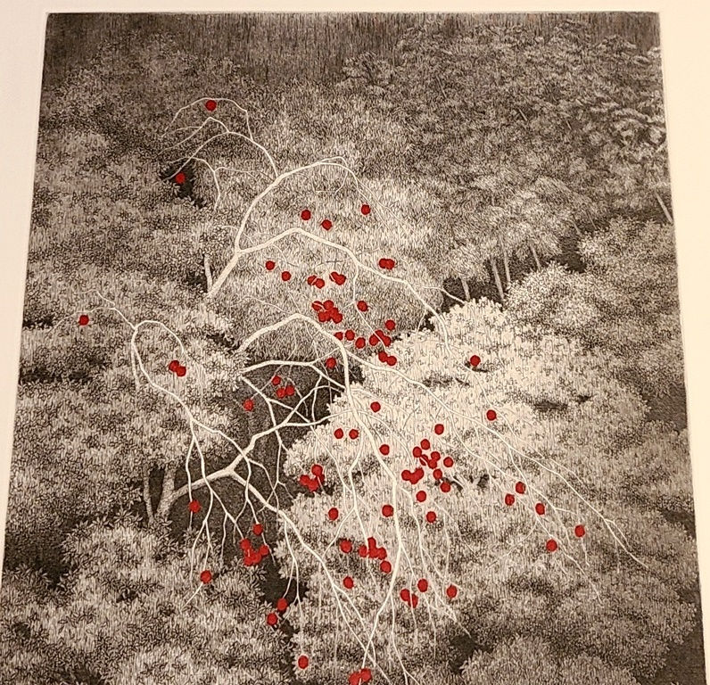 Thumbnail: $OLD! TY! Ryohei Tanaka (1933-2019) Persimmon Thicket Aquatint 1st Ed. 40/100