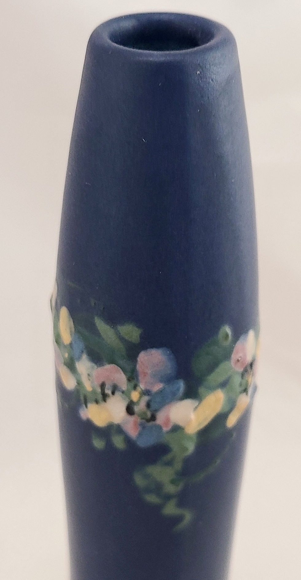 Thumbnail: Weller Hudson Blue And Decorated Tall Bud Vase with Blossom Garlands c1920