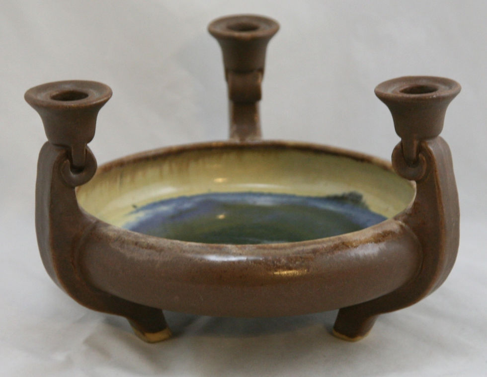 Thumbnail: Fulper 6.5" x 9.5" Candlestem Footed Bowl c1909-1917 Frothy Brown/Blue Glazes