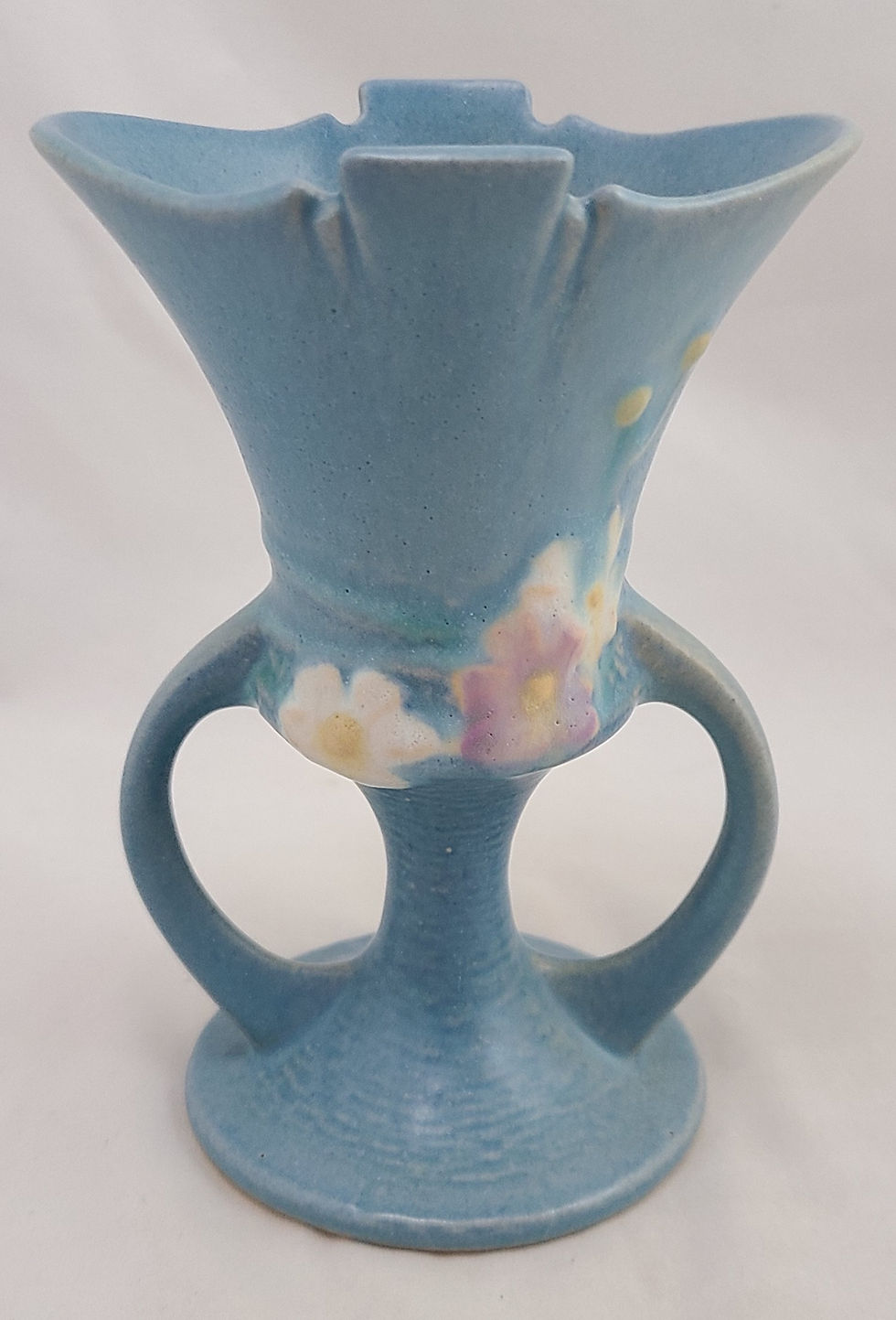Thumbnail: Roseville Cosmos Vase with a Beautifully Notched Rim Gorgeous in Icy Blue Frost