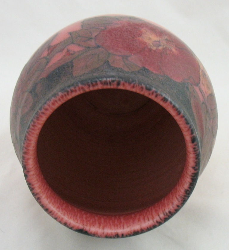 Thumbnail: Rookwood Decorated Mat Vase in Rose/Ruby Glazes d1927 by Elizabeth Lincoln