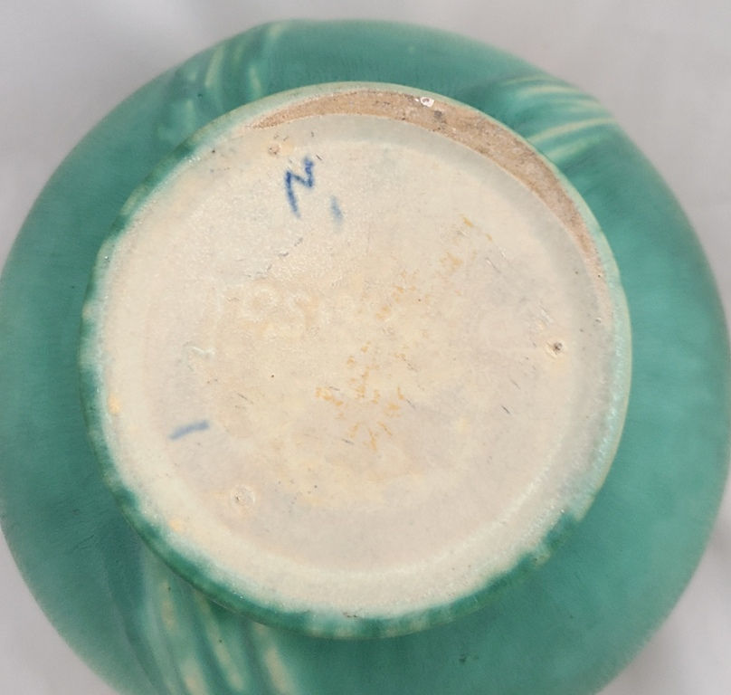 Thumbnail: Roseville Pinecone Ball Urn In Rich Green Shaded Glazes Original Condition