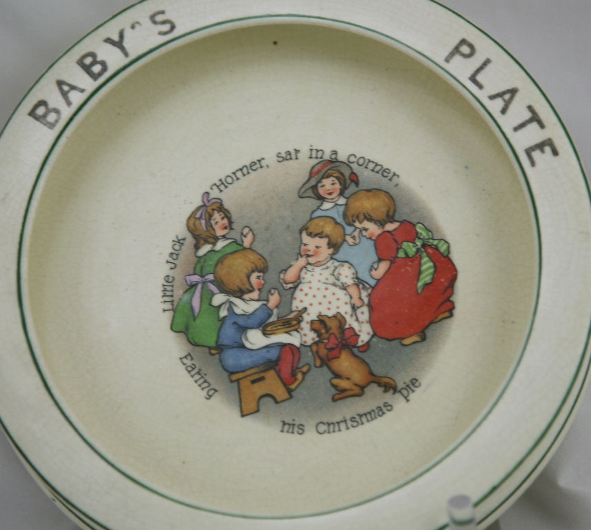 Thumbnail: Roseville Creamware Nursery 'Little Jack Horner' Baby Plate Original Condition