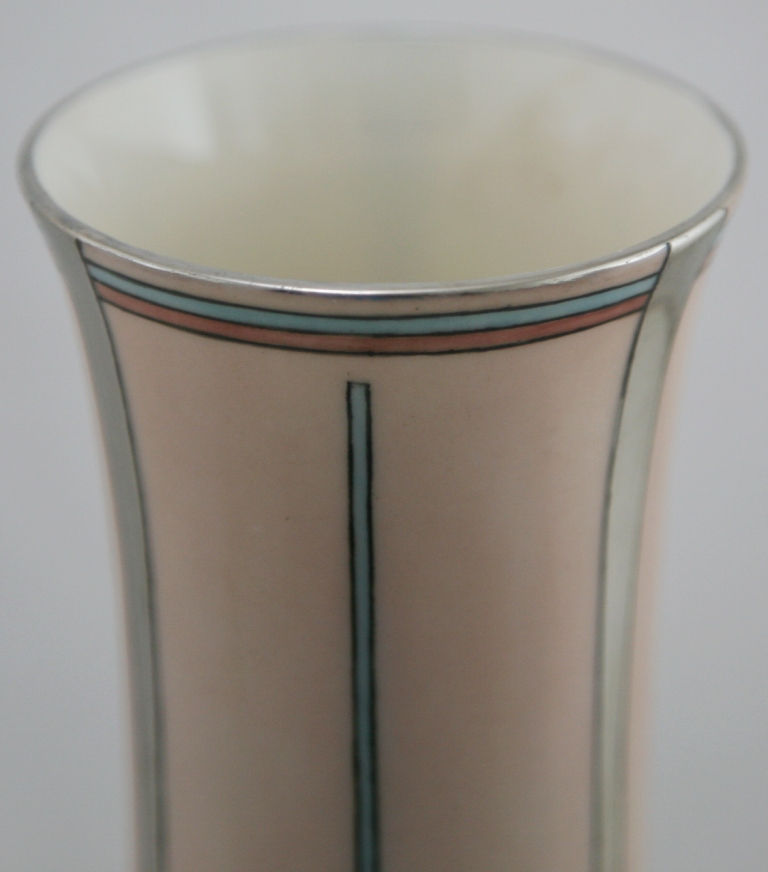 Thumbnail: Lenox Belleek 12" China-Painted Art Deco Vase With Geometric Designs d1937