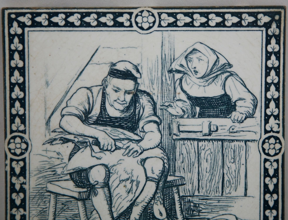 Thumbnail: MAW & Co. 6" Tile c1880 'Aesop's Fables: Goose/Golden Eggs' Designed By Murray