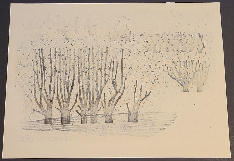 Thumbnail: Fujita Fumio (b.1933) Birds & Mulberry Trees d1963 Artist Proof