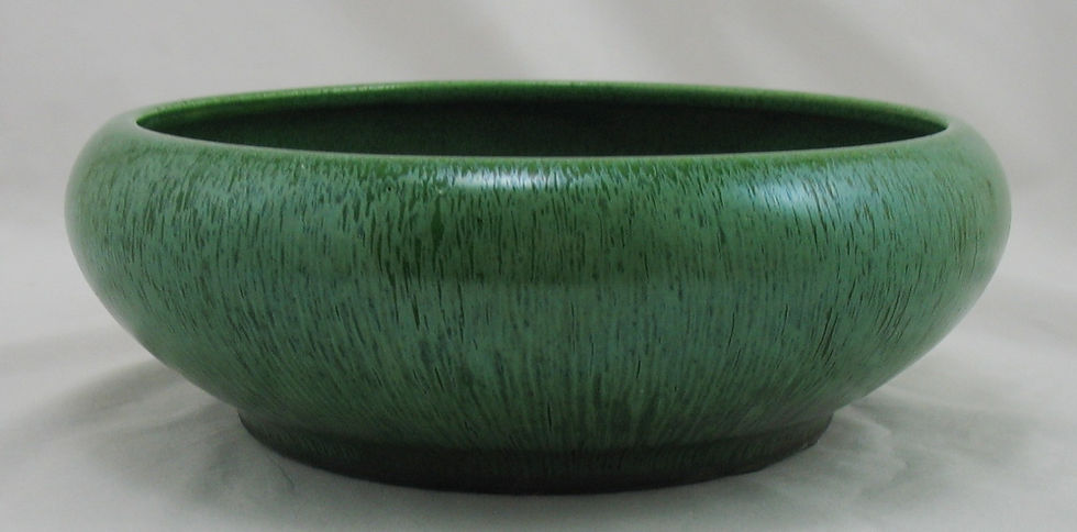 Czechoslovakia Vellum Ware Center Bulb Bowl in Green Striated Glaze Combination