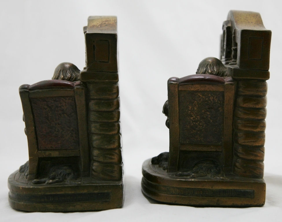 Thumbnail: Armor Bronze 'Fireside Comfort' by G.S. Allen Polychrome Bookends 1930