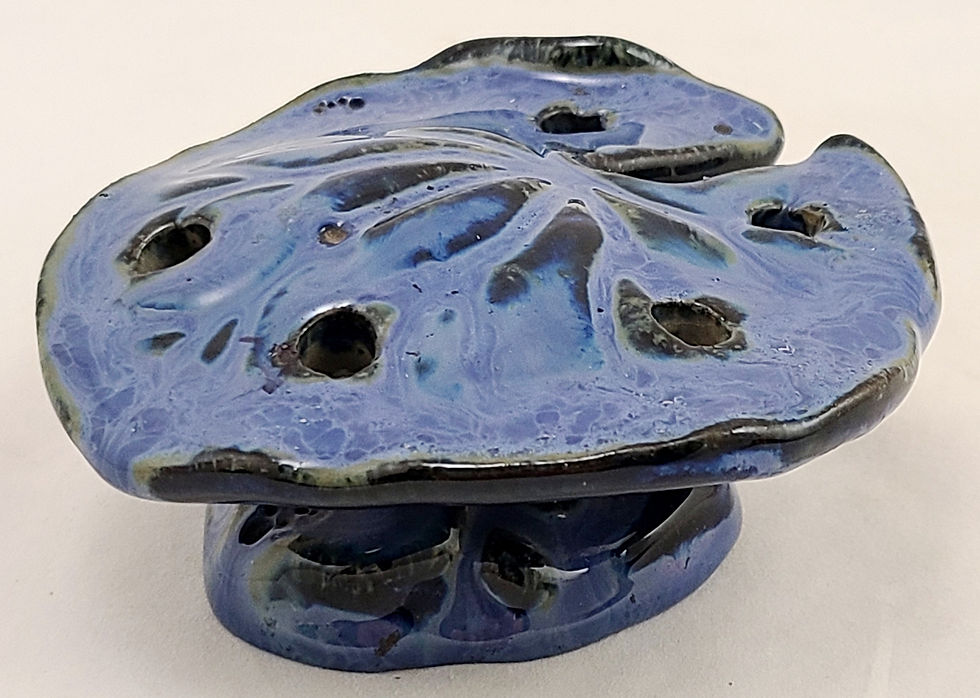 Thumbnail: Fulper Lily Pad Flower Frog Insert Blue Flambe Glaze #424 c1917-1928 Orig. Cond.