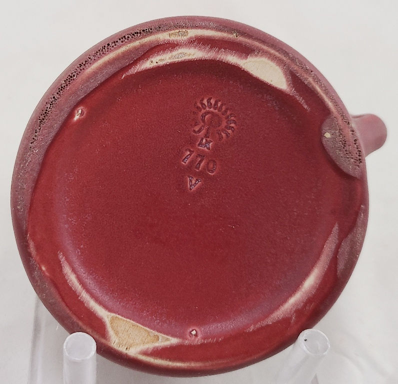 Thumbnail: Rookwood Early Production Creamer d1909 in Green over Rose Mat Glazes