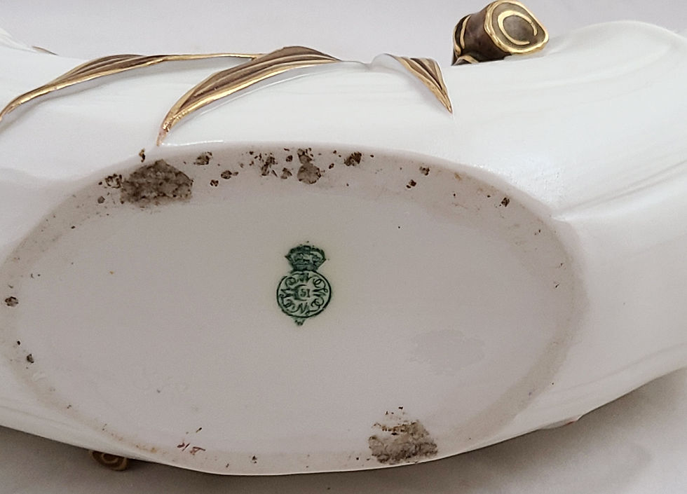 Thumbnail: Royal Worcester Blush Ivory/Gilt Bamboo Vase with Twig Handle d1885
