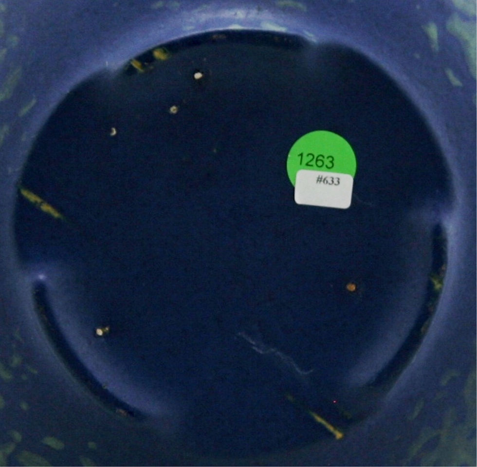 Thumbnail: Brush Art Vellum Bulb Bowl in Blue and Green Satin Matte Glazes c1930s B634