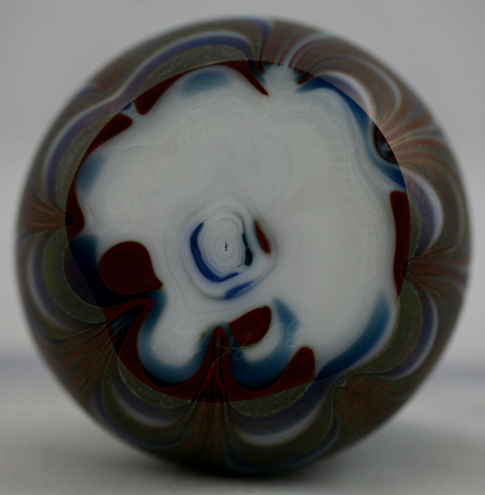 Thumbnail: Orient & Flume Stylized Blossom & Leaves Glass Paperweight d1974 Iridescent Mint