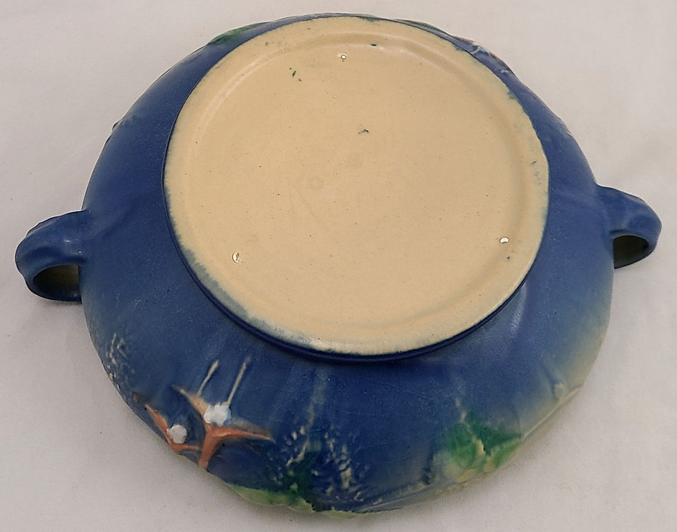 Thumbnail: Roseville Fuchsia Center Bowl In Rich Blue Glaze Shape 348-5 Silver Paper Label