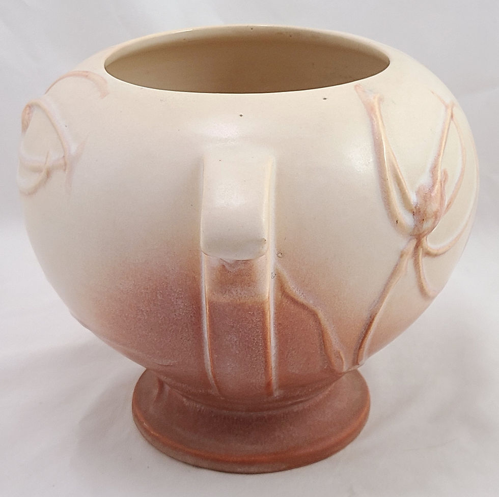 Thumbnail: Roseville Teasel Art Deco Ball Urn/Vase In Cream and Apricot Glaze Orig Cond
