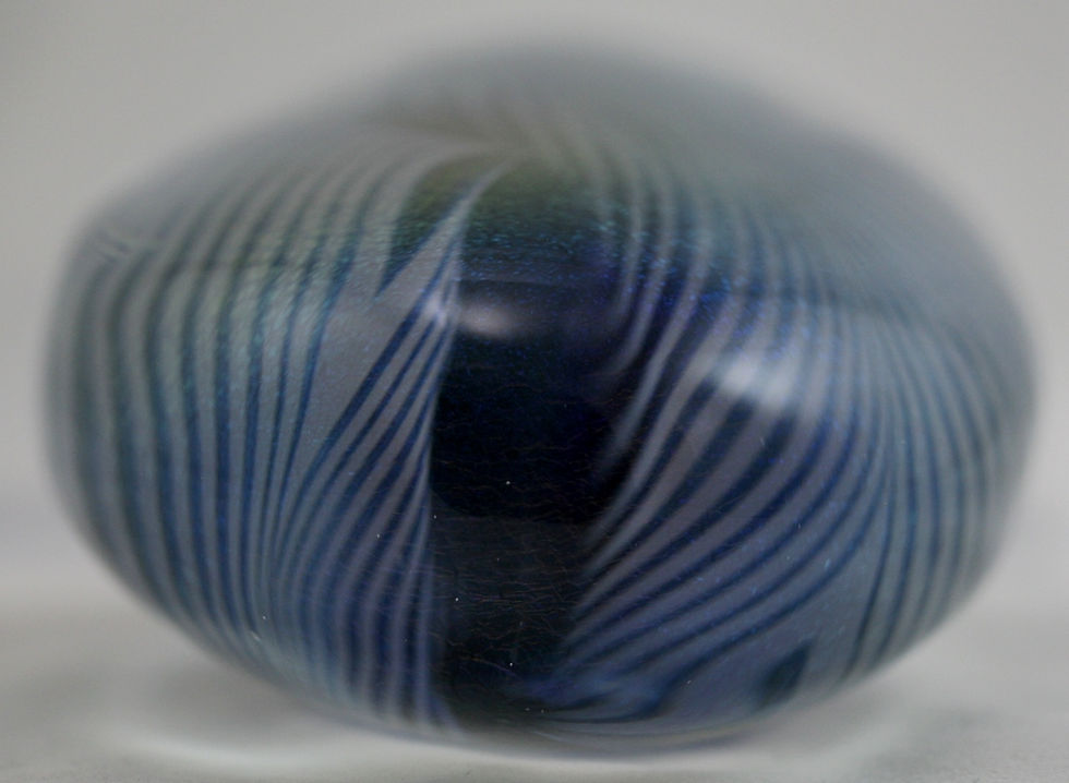 Thumbnail: Eickholt Tall Ovoid Glass Paperweight d1984 Blue Ribbons Mint