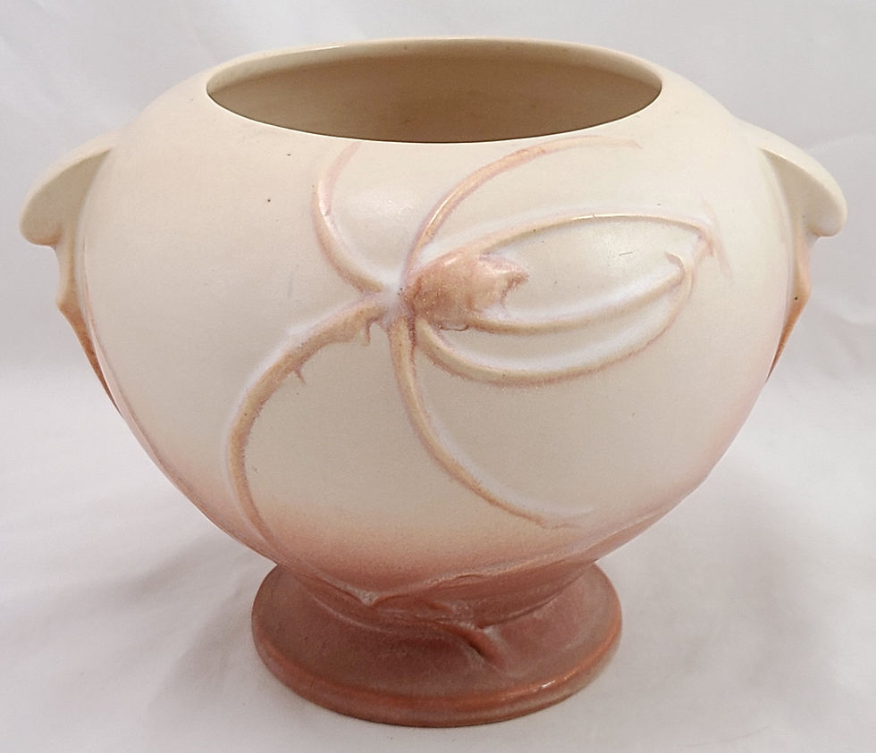 Thumbnail: Roseville Teasel Art Deco Ball Urn/Vase In Cream and Apricot Glaze Orig Cond