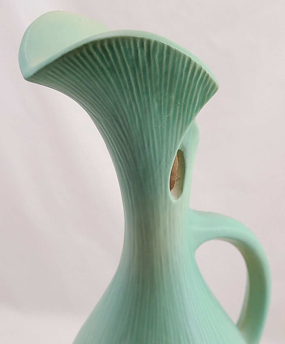 Thumbnail: Roseville Gardenia Art Deco Ewer In Gorgeous Green Glaze 618-15