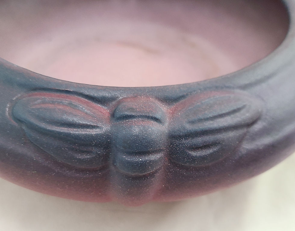 Thumbnail: Van Briggle Arts & Crafts Bowl with Dragonflies In Mulberry/Blue Glazes