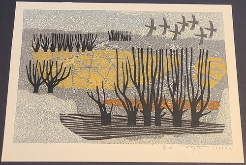 Fujita Fumio (b.1933) Birds & Mulberry Trees d1963 Artist Proof