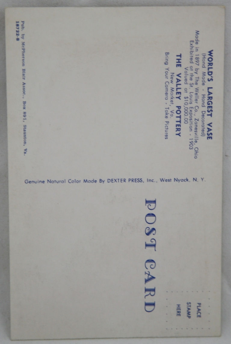Thumbnail: World's Largest Vase Postcard Weller Pottery Vase for the 1903 St. Louis