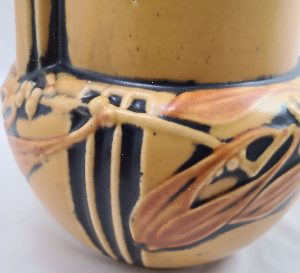 Thumbnail: Roseville Laurel Telescoped Vase In Yellow Glaze with Black Accents Shape #674-9